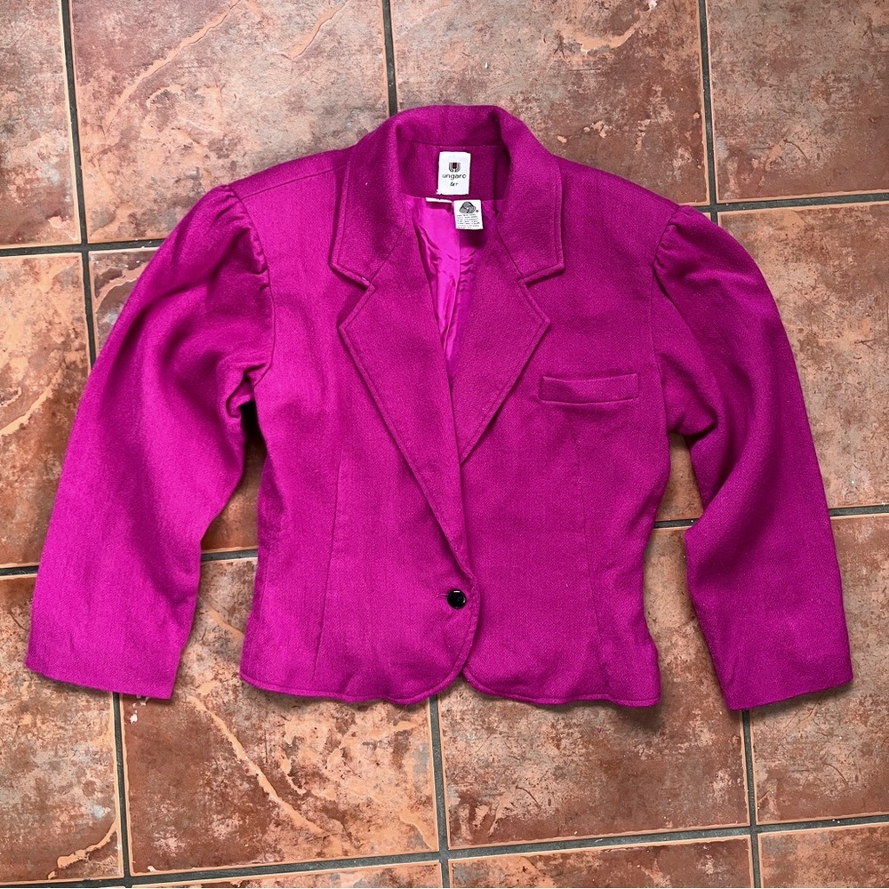 Vintage Cropped Wool Blazer Magenta Pink